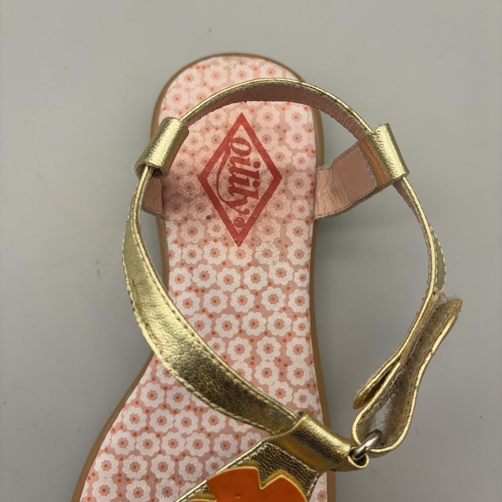 Oilily Sandals Womens Size 36 Gold Thong Floral Rhinestone Strap Cute Colorful - Picture 11 of 12